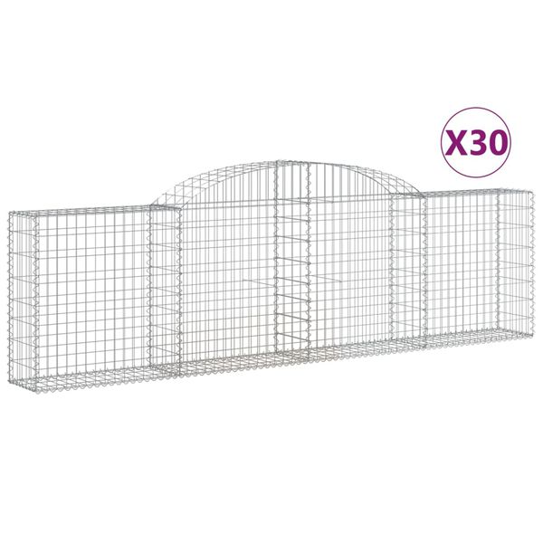 vidaXL Arched Gabion Baskets 30 pcs 300x30x80/100 cm Galvanised Iron
