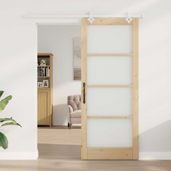 vidaXL Sliding Door Natural 86 x 211 cm Solid Pine Wood and Glass