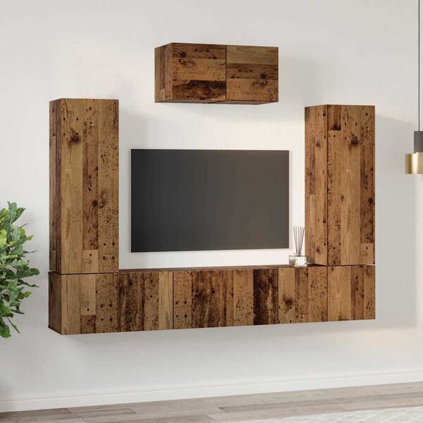 vidaXL TV Cabinet Set Wall-mounted 7 pcs Old Wood Engineered Wood