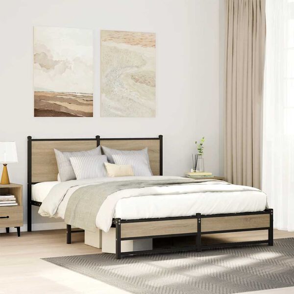 vidaXL Metal Bed Frame without Mattress Sonoma Oak 150x200 cm King Size