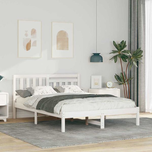 vidaXL Bed Frame with Headboard White 120 x 200 cm Solid Pine Wood