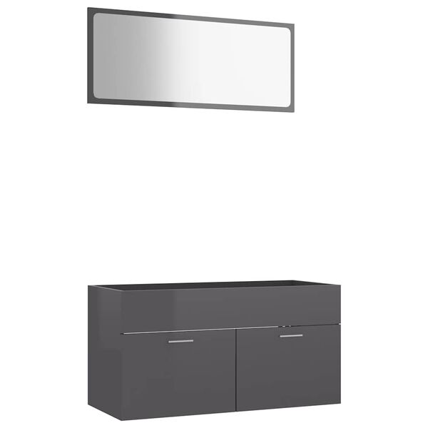 vidaXL 2 Piece Bathroom Furniture Set High Gloss Grey Engineered Wood