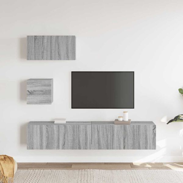 vidaXL 4 Piece TV Cabinet Set Grey Sonoma Engineered Wood