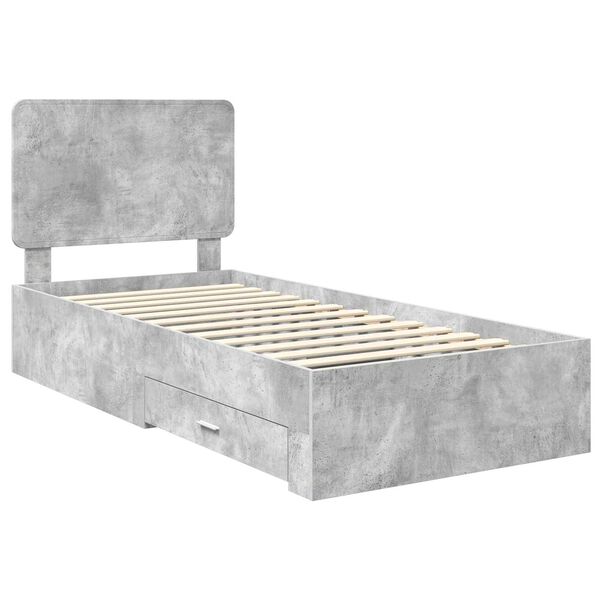 vidaXL Bed Frame with Drawer Concrete Grey 90 x 200 cm Engineered Wood