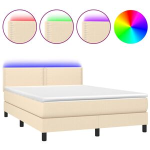 vidaXL Box Spring Bed with Mattress&LED Cream 140x190cm Fabric