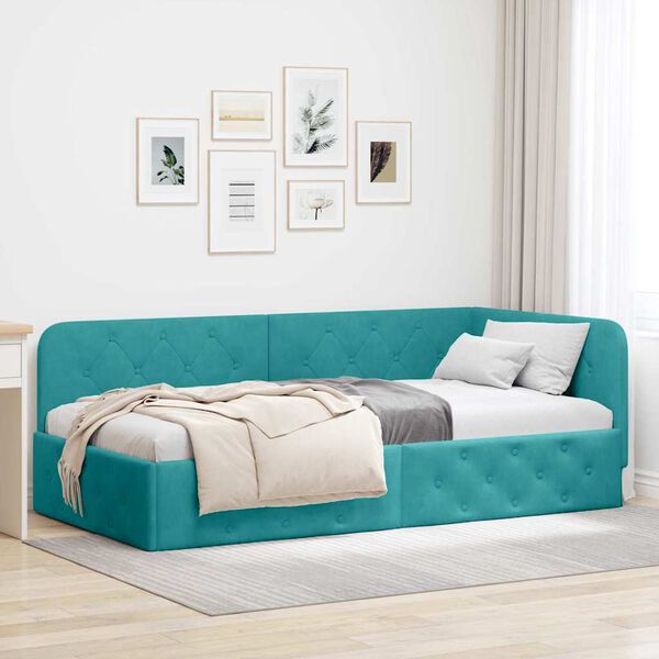 vidaXL Corner Bed Frame with Headboard Turquoise 90 x 200 cm Velvet