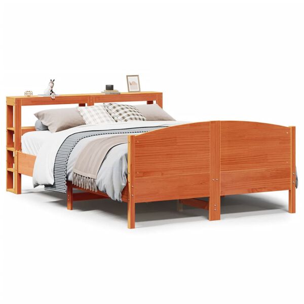 vidaXL Bed Frame without Mattress Wax Brown 140x190 cm Solid Wood Pine