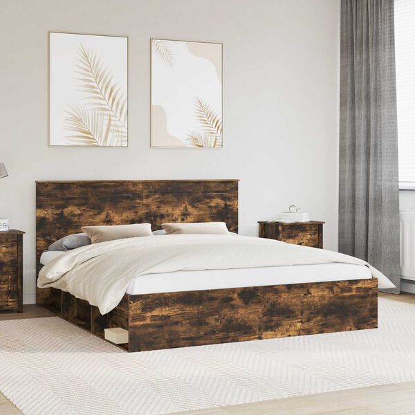 vidaXL Bed Frame Smoked Oak 200 x 200 cm Solid Pine Wood
