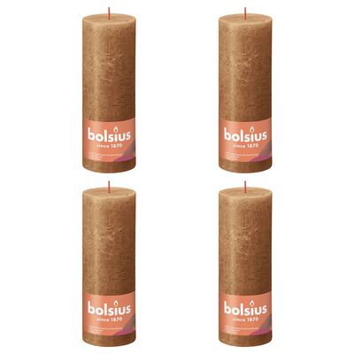 Bolsius Rustic Pillar Candles Shine 4 pcs 190x68 mm Spice Brown