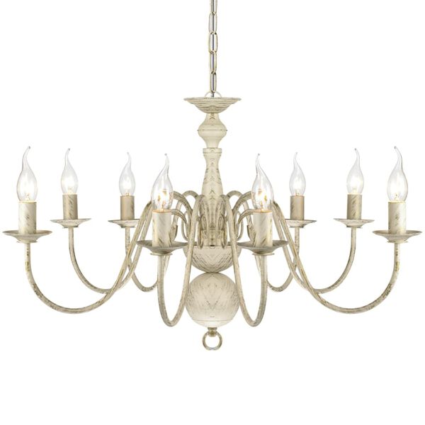 Antique White Metal Chandelier 8 x E14 Bulbs