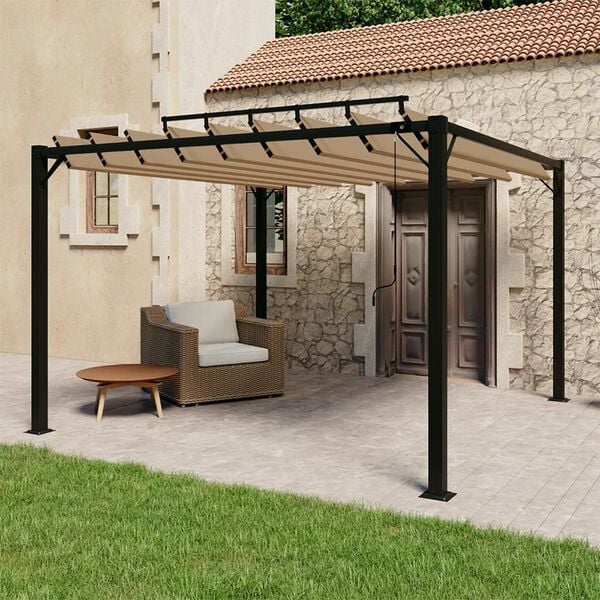 vidaXL Gazebo with Louvered Roof 3x3 m Taupe Fabric and Aluminium