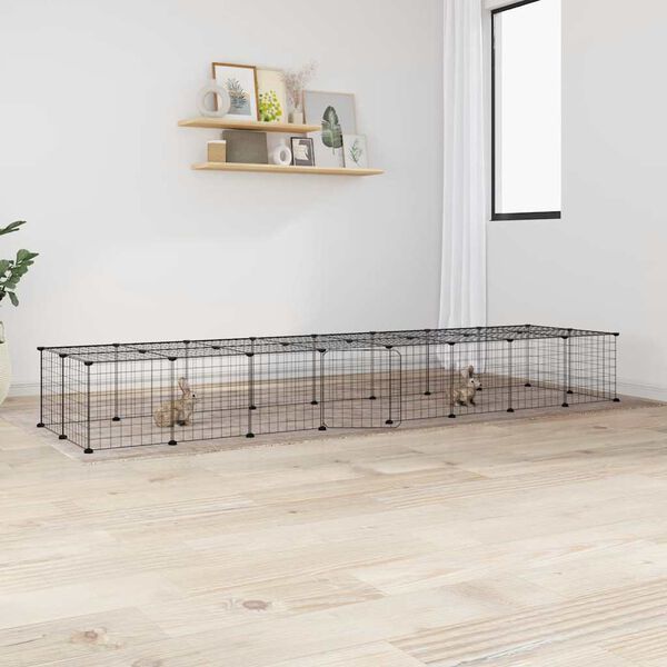 vidaXL 36-Panel Pet Cage with Door Black 35x35 cm Steel