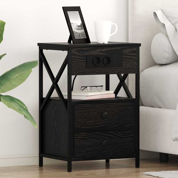 vidaXL Bedside Cabinet Black Oak 40 x 31 x 60 cm Engineered Wood