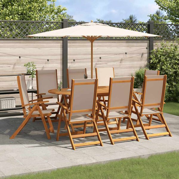 vidaXL 9 Piece Garden Dining Set Solid Wood Acacia and Textilene