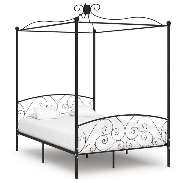 vidaXL Canopy Bed Frame without Mattress Black Metal 140x200 cm
