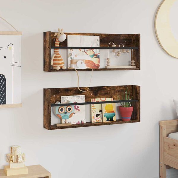 vidaXL Magazine Rack 2 pcs Smoked Oak 80 x 12 x 30 cm Engineered Wood