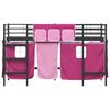 vidaXL Kids'Loft Bed Frame with Curtains Black and Pink 74.5 x 190 cm