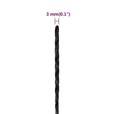 vidaXL Work Rope Black 3 mm 50 m Polypropylene