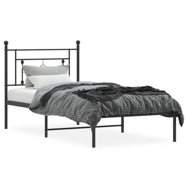vidaXL Metal Bed Frame without Mattress with Headboard Black 100x190cm