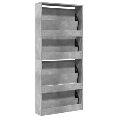vidaXL Shoe Cabinet with Mirror 4-Layer Concrete Grey 63x17x134 cm