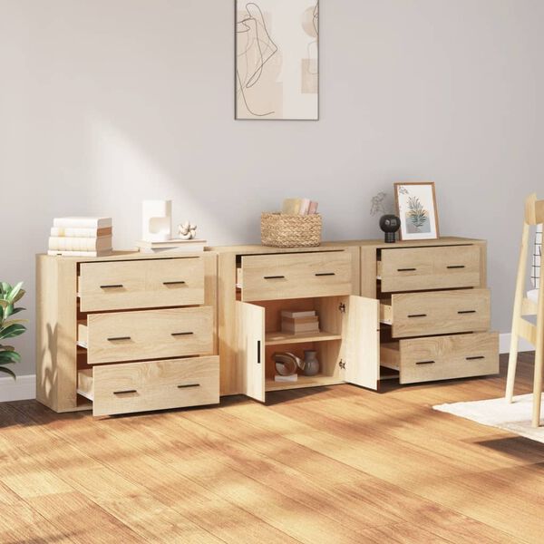 vidaXL Sideboards 3 pcs Sonoma Oak Engineered Wood