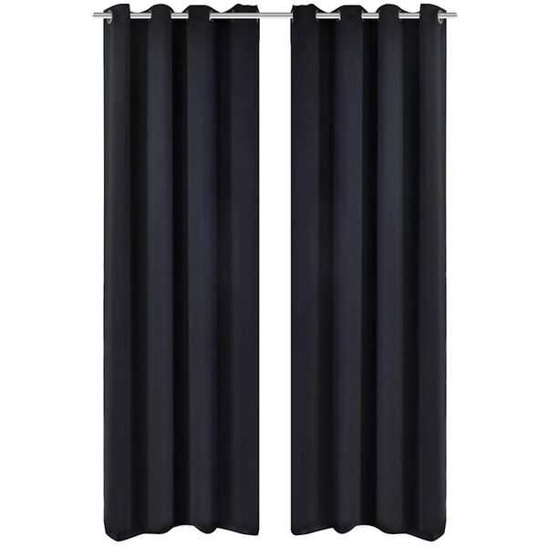 2 pcs Black Blackout Curtains with Metal Rings 135 x 245 cm