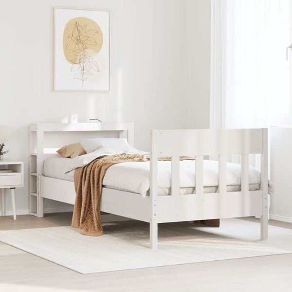 vidaXL Bed Frame without Mattress White 75x190 cm Small Single Solid Wood Pine