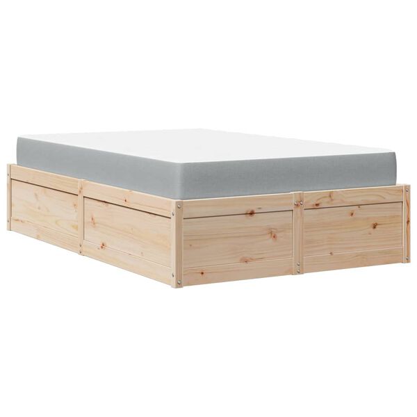 vidaXL Bed with Mattress 120x190 cm Small Double Solid Wood Pine