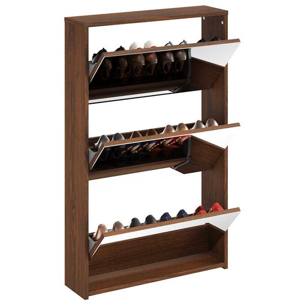 vidaXL Shoe Cabinet with Mirror 3-Layer Brown Oak 63x17x102.5 cm