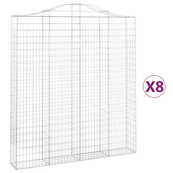 vidaXL Arched Gabion Baskets 8 pcs 200x30x220/240 cm Galvanised Iron