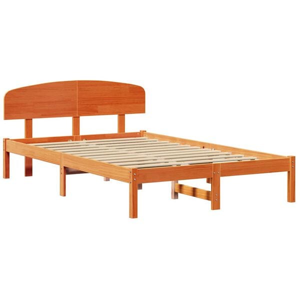 vidaXL Bed Frame with Headboard Wax Brown 140 x 190 cm Solid Pine Wood