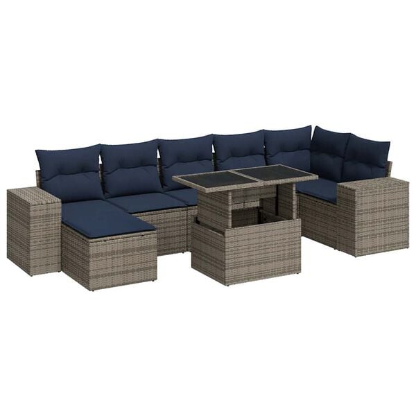 vidaXL 14 Piece Garden Sofa Set with Cushions Grey Poly Rattan Acacia