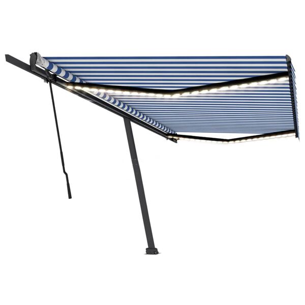vidaXL Manual Retractable Awning with LED 500x300 cm Blue and White