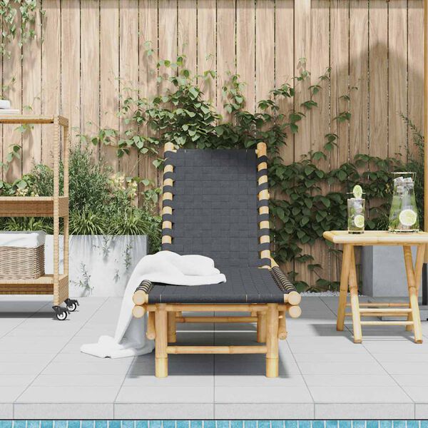 vidaXL Sun Lounger with Black Woven Webbing 55x200x30 cm Bamboo