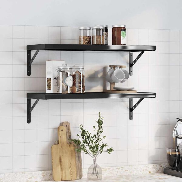 vidaXL Wall Shelves 2 pcs 75x30 cm Black Stainless Steel