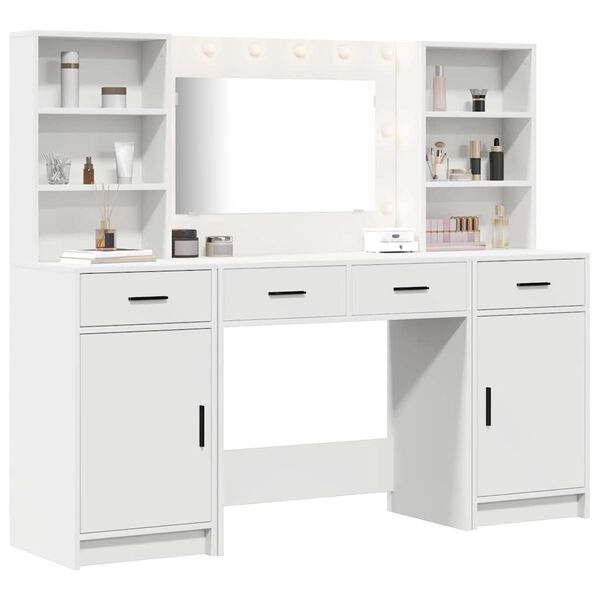vidaXL Dressing Table Set with Drawer 3 pcs White Engineered Wood