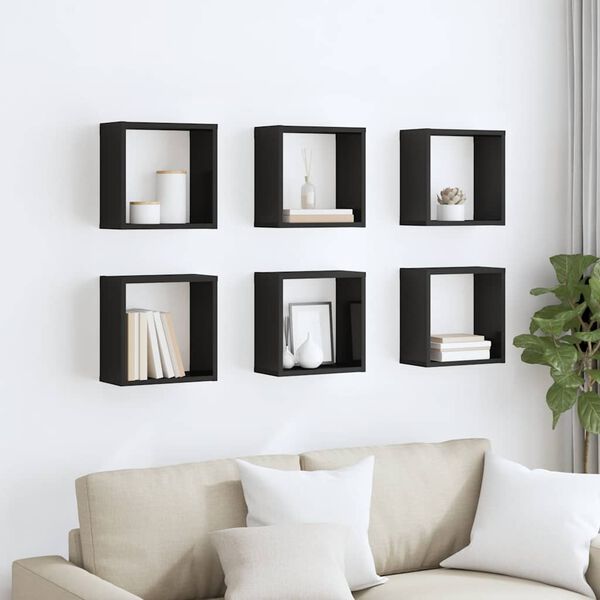 vidaXL Wall Cube Shelves 6 pcs High Gloss Black 30x15x30 cm
