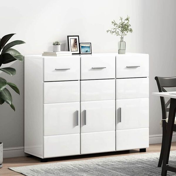 vidaXL Sideboard High Gloss White 88.5 x 30.5 x 73 cm Engineered Wood
