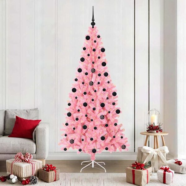 vidaXL Christmas Tree with 300 LEDs with Stand Pink 210 cm PVC