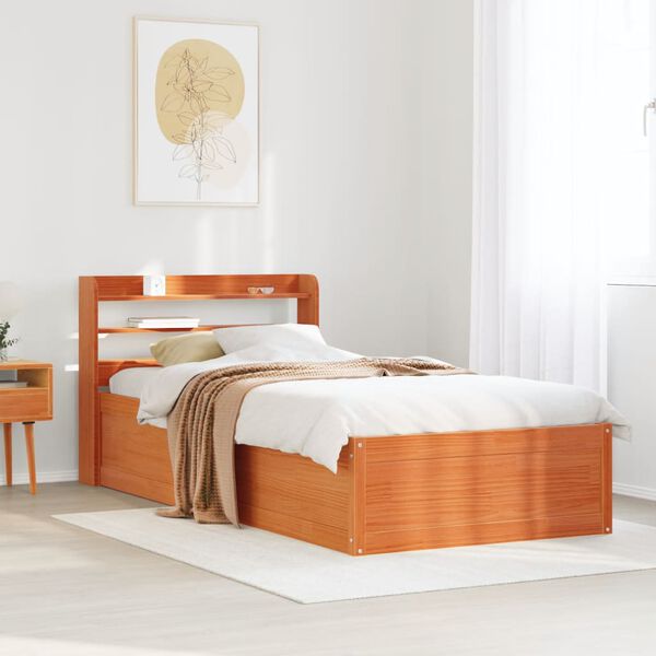 vidaXL Bed Frame with Headboard Wax Brown 90x190 cm Single Solid Wood Pine