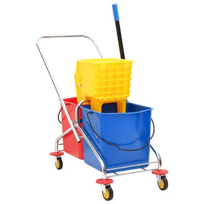 vidaXL Cleaning Trolley with Buckets and Wringer PP&Chromed Steel