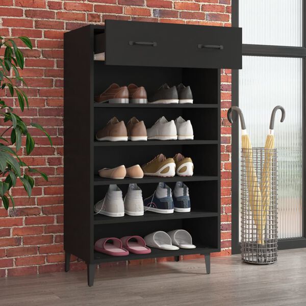 vidaXL Shoe Cabinet Black 60x35x105 cm Engineered Wood