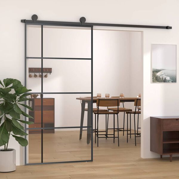 vidaXL Sliding Door ESG Glass and Aluminium 102.5x205 cm Black