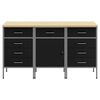 vidaXL Work Cabinet with Drawer 3 pcs Black and Grey 150 x 55 x 85 cm