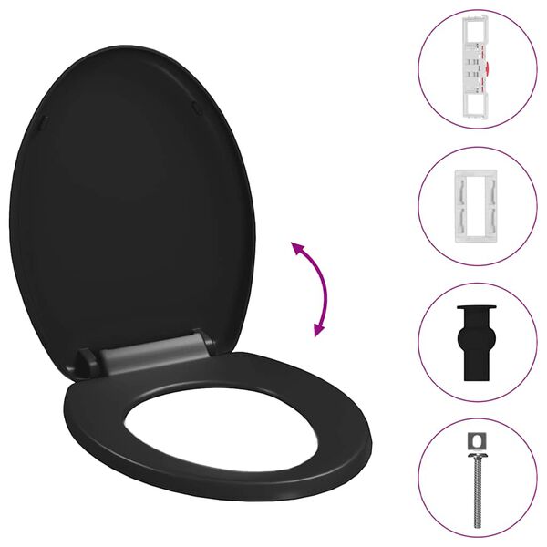 vidaXL Soft-close Toilet Seat with Quick-release Design Black
