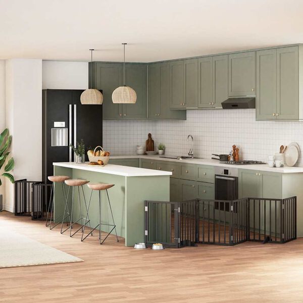 vidaXL Dog Gate with Door Foldable 12 Panels Black 600 cm Poplar Wood