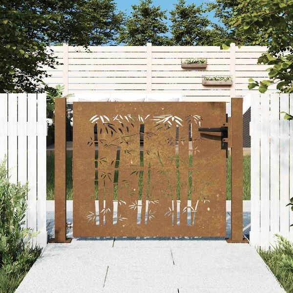 vidaXL Garden Gate 100x75 cm Corten Steel Bamboo Design