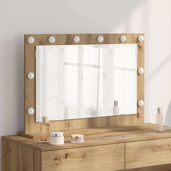 vidaXL Vanity Mirror with LED Strip Lights Artisan Oak 80 x 55 x 18 cm
