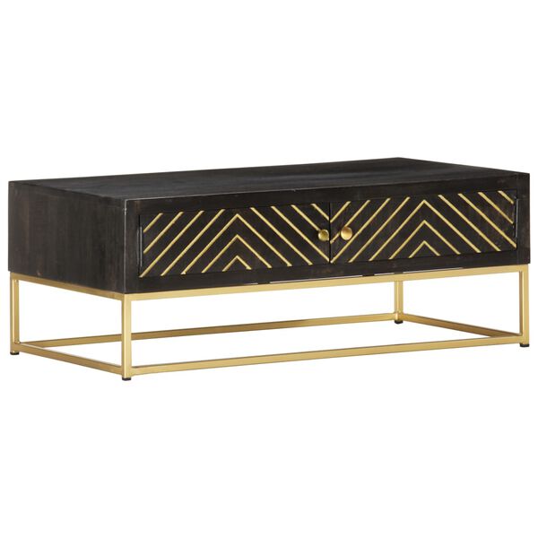 vidaXL Coffee Table Black and Gold 90x50x35 cm Solid Mango Wood