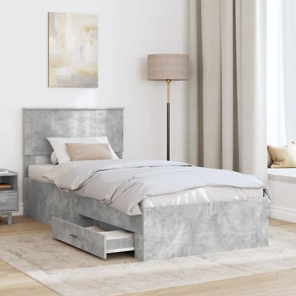 vidaXL Bed Frame with Drawer Concrete Grey 90 x 200 cm Engineered Wood